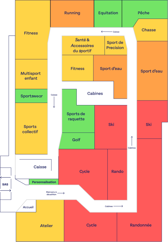 Color-coded hot and cold zone map showing customer traffic distribution