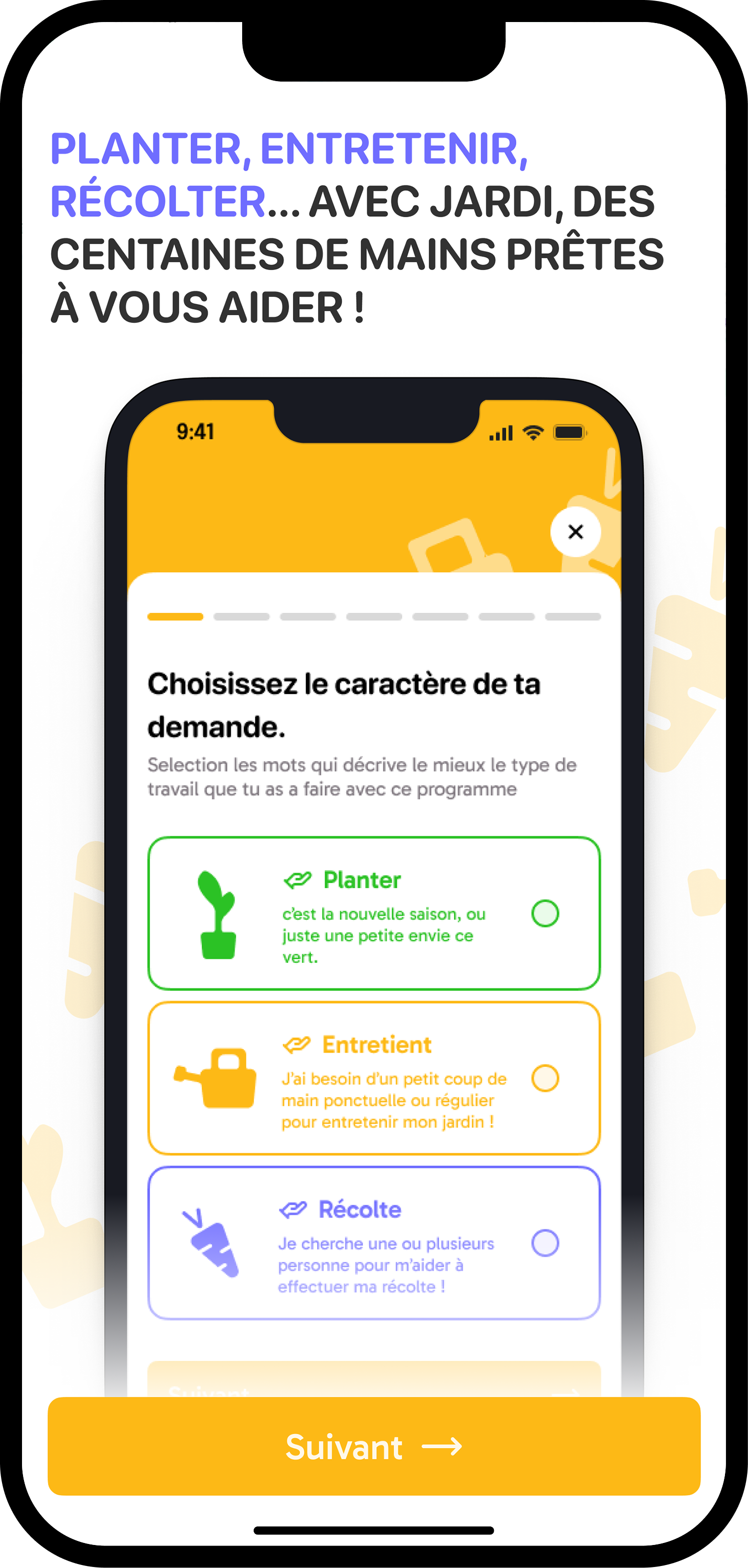 Jardi onboarding — gardening experience level selection form