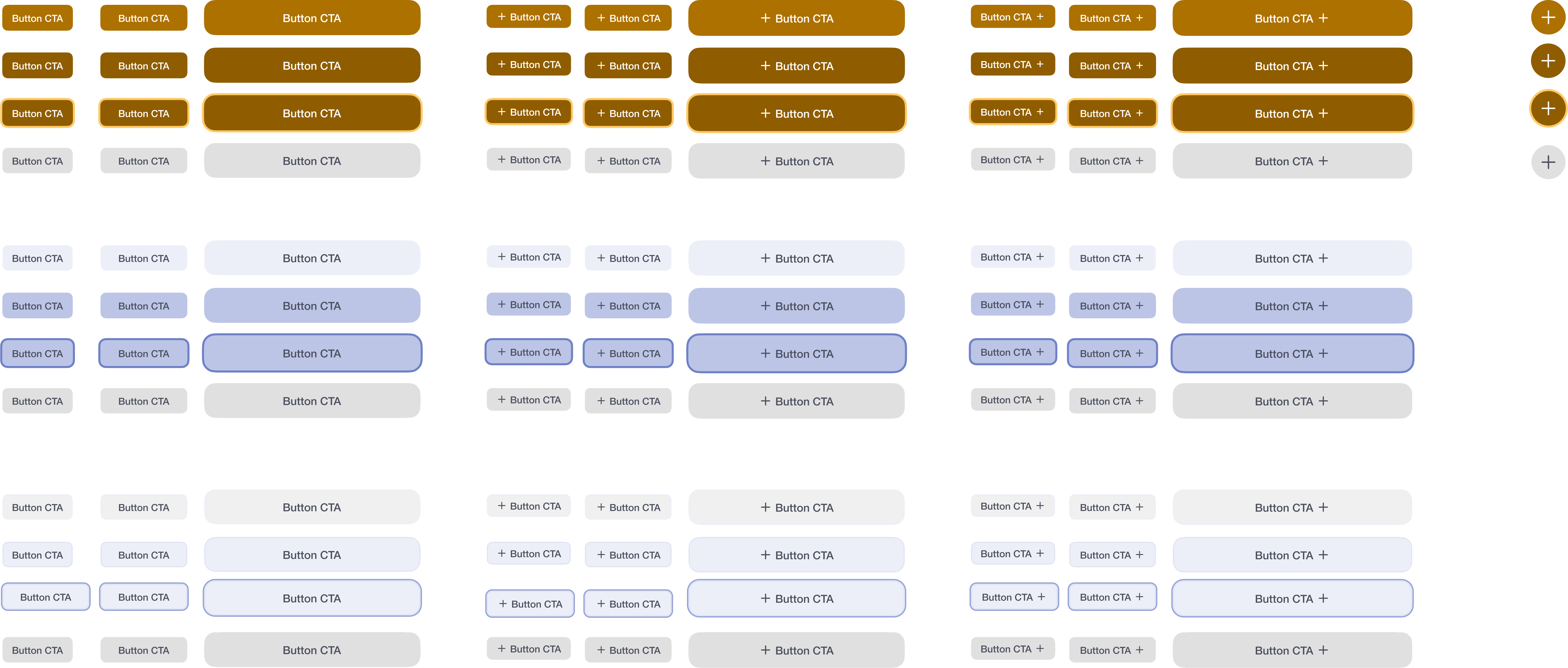 WePlan design system — button library showing all sizes, states, and icon variants